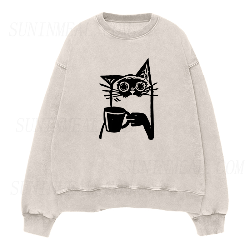 Cat Drinking Coffee Unisex Crewneck Sweatshirt