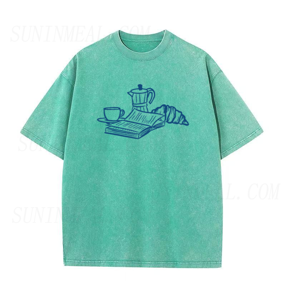 French Breakfast Coffee Book Croissant Unisex Tee