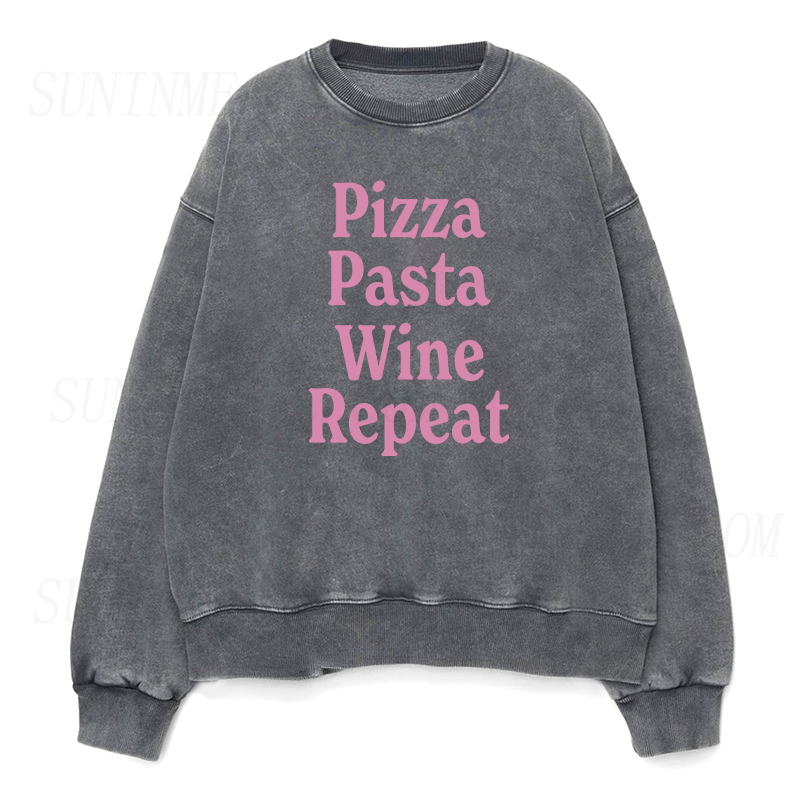 Pizza Pasta Wine Repeat Unisex Crewneck Sweatshirt