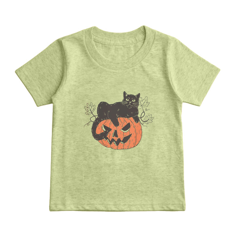 Black Cat on Pumpkin Kids T-Shirt