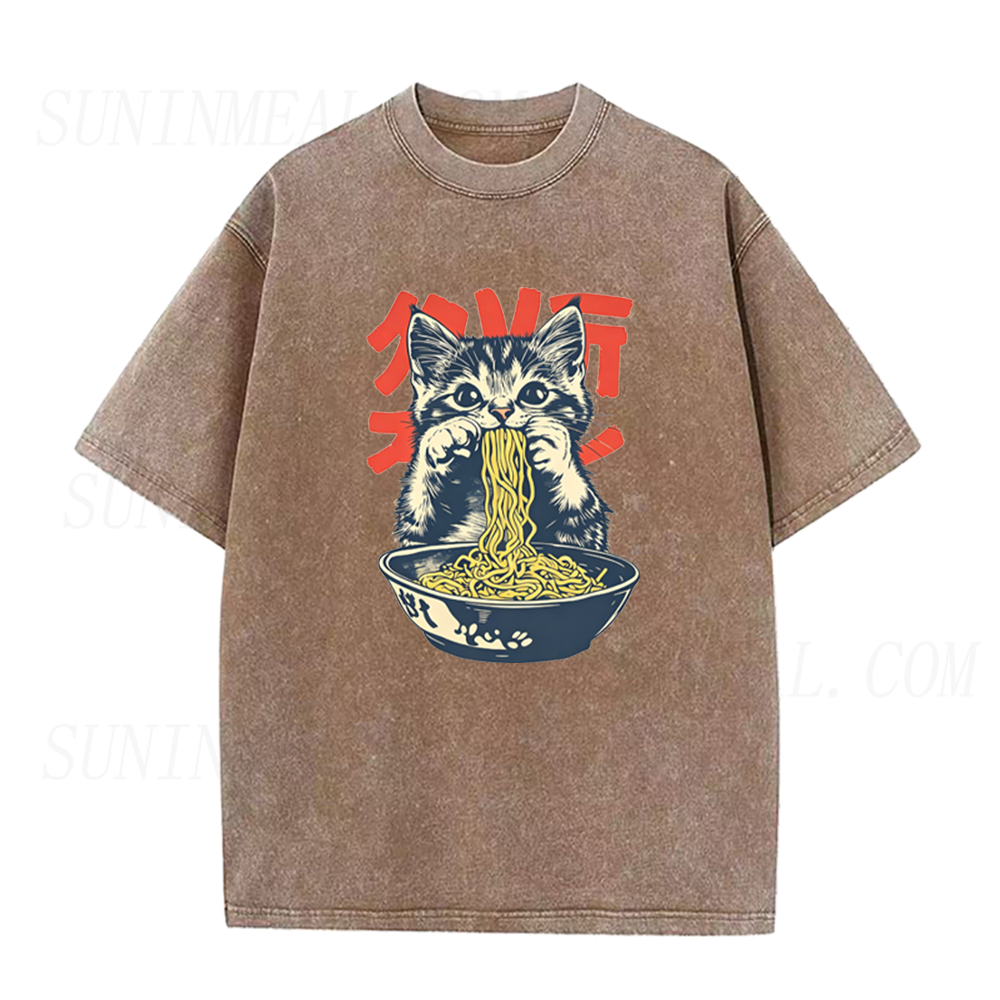 Vintage Cat Eating Ramen Unisex Tee