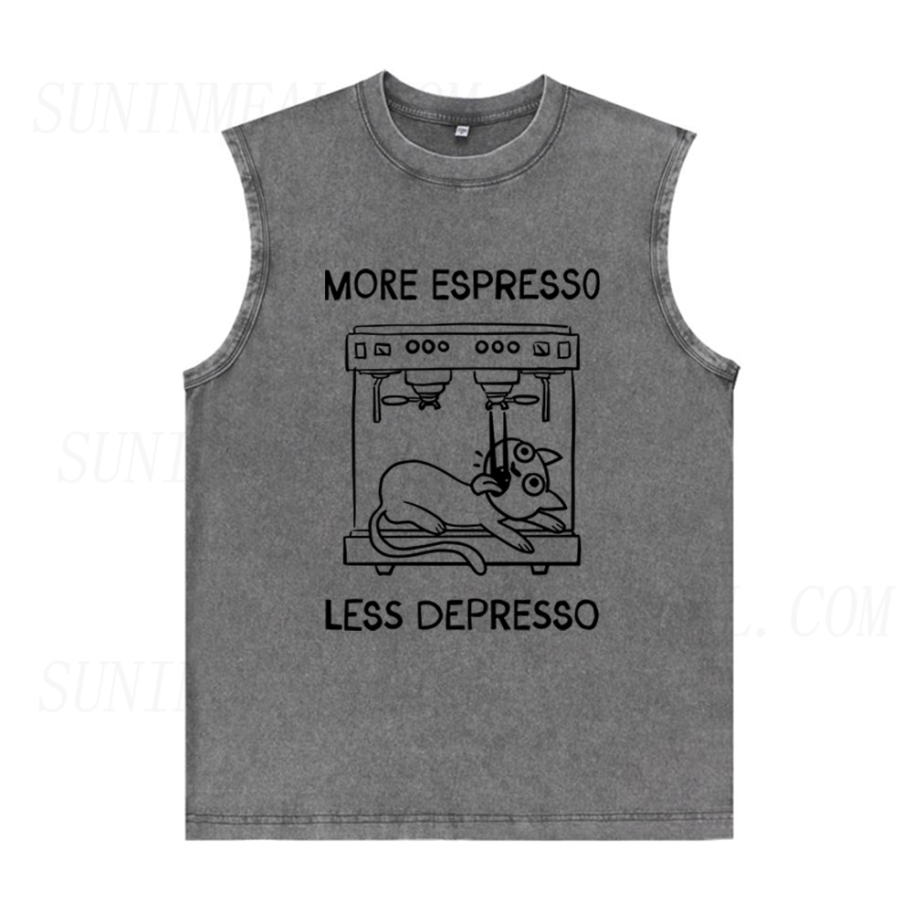 More Espresso Less Depresso Cat Coffee Unisex Tank Top