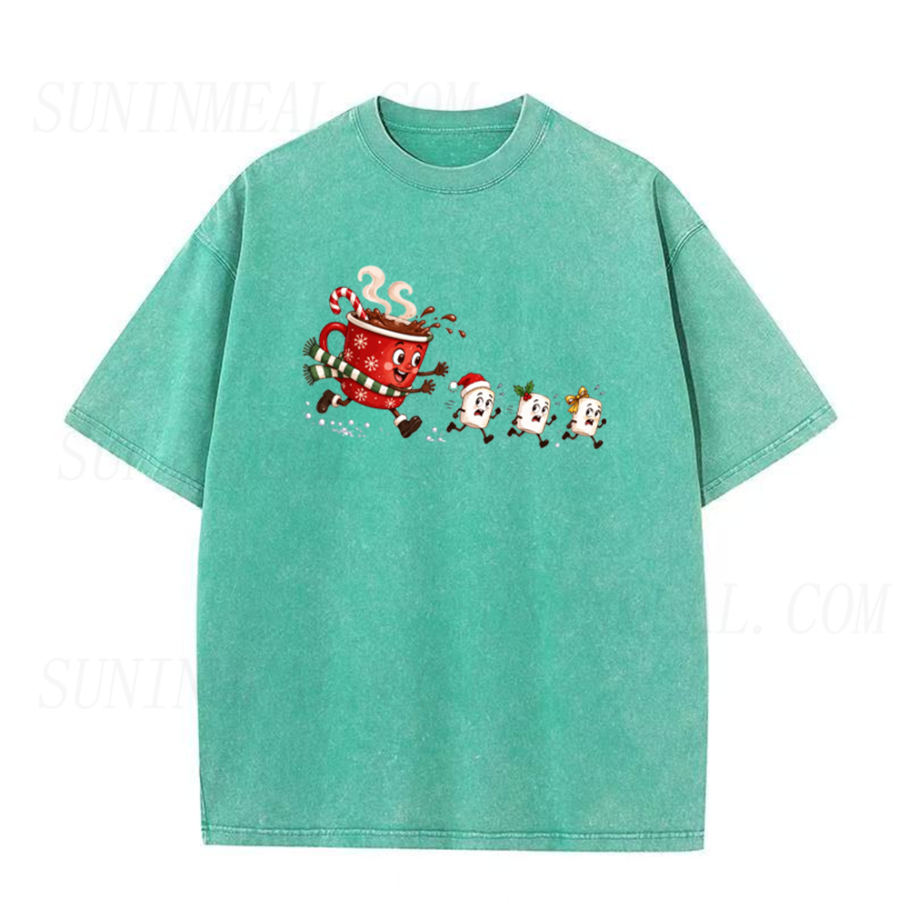 Funny Christmas Hot Cocoa Chasing Marshmallows Unisex Tee