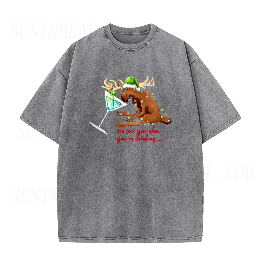 Funny Christmas Reindeer Drinking Unisex Tee