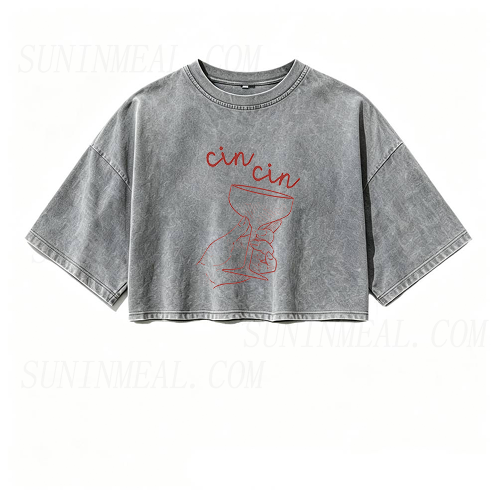 Cin Cin Wine Oversized Crop Tee