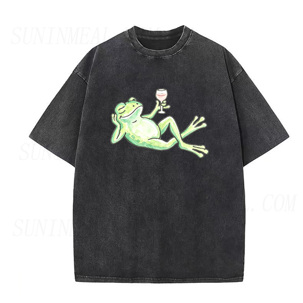 Wine Drinking Frog Unisex Tee