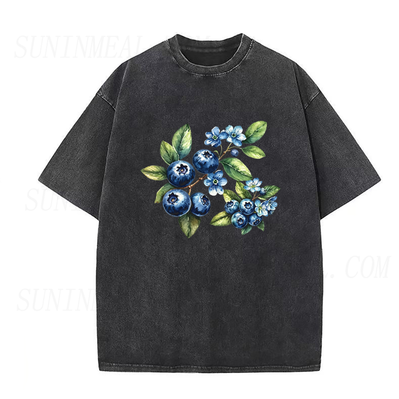 Watercolor Blueberry Branch Floral Unisex Tee