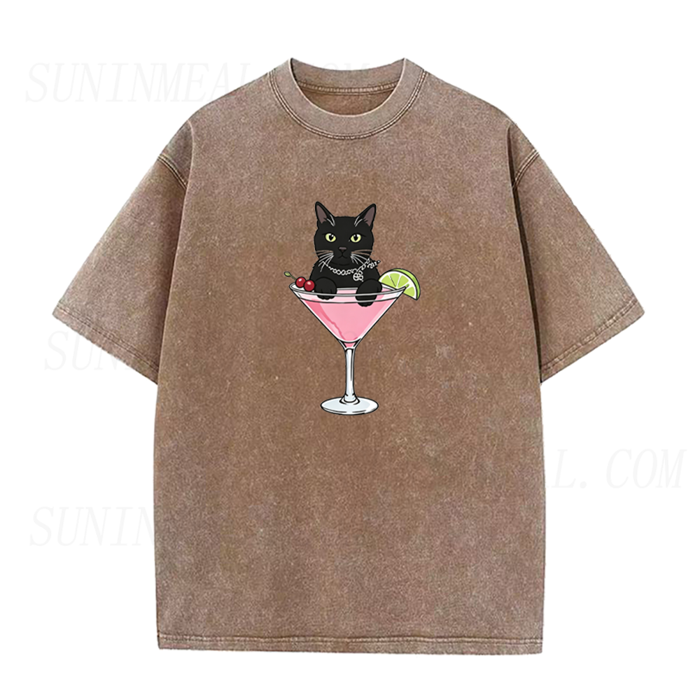 Black Cat Pink Martini Unisex Tee