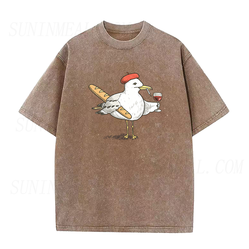 Baguette and Wine Seagull Unisex Tee