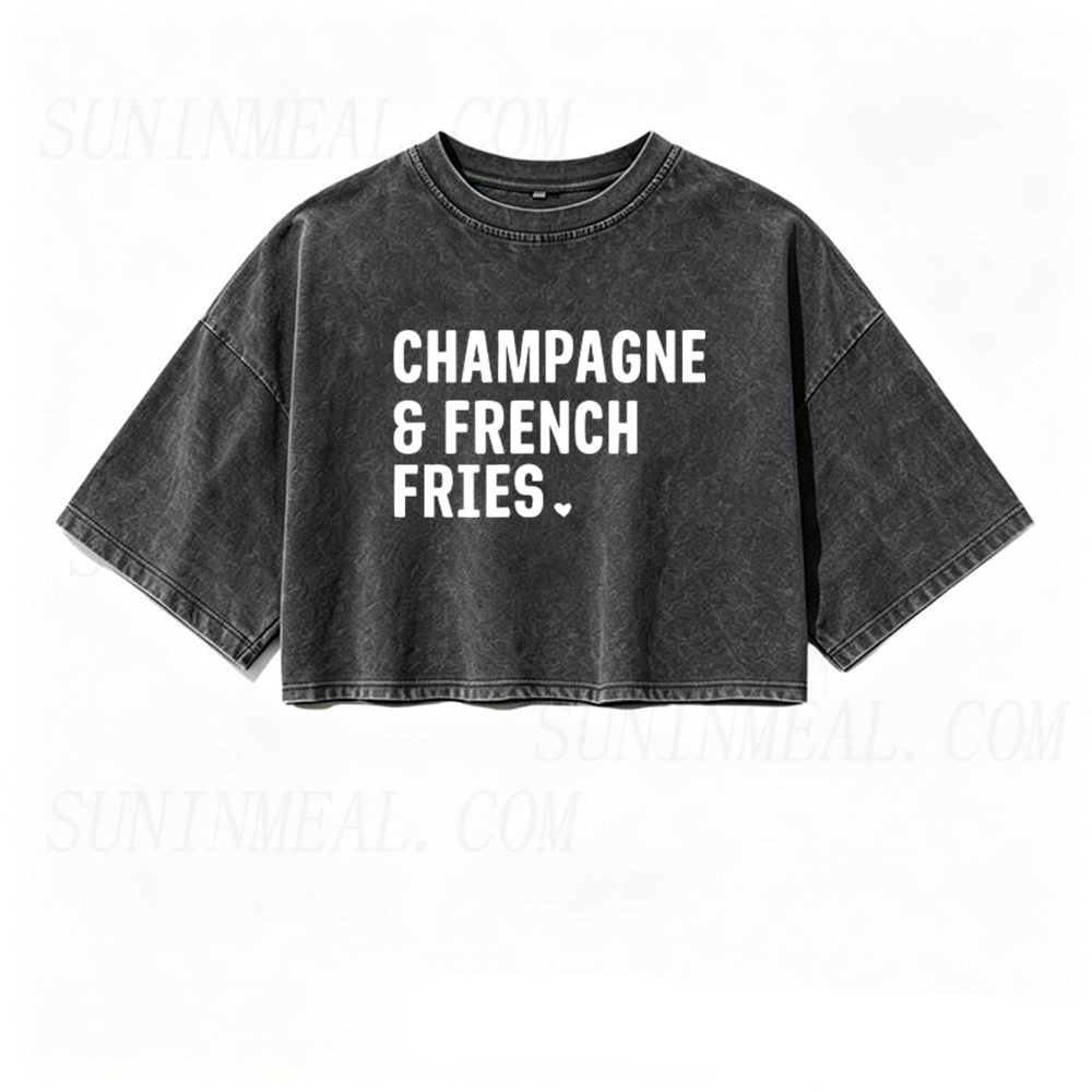 Champagne & French Fries Oversized Crop Tee