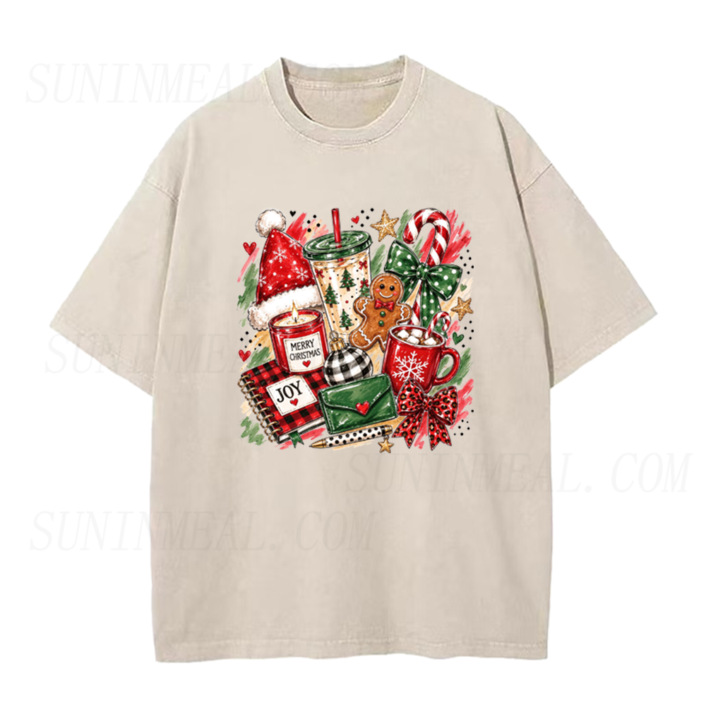 Christmas Cozy Vibes Gingerbread Candy Cane Hot Cocoa Collage Graphic Unisex Tee