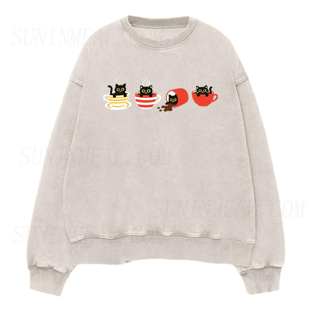 Retro Black Cat Coffee Unisex Crewneck Sweatshirt