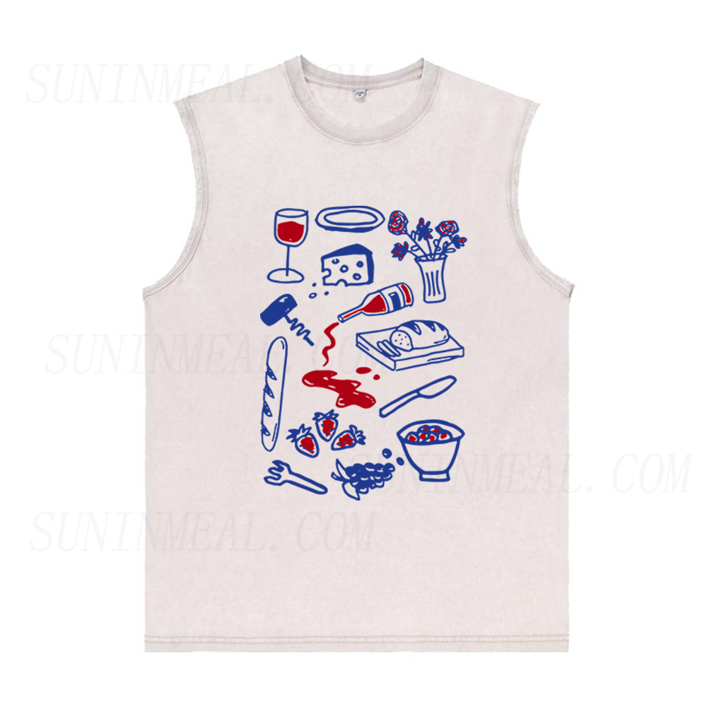 Wine Cheese Baguette and Fruits Unisex Tank Top
