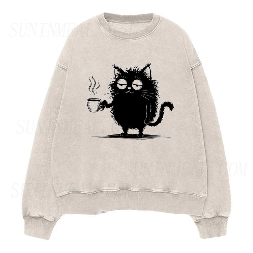 Sleepy Coffee Cat Unisex Crewneck Sweatshirt