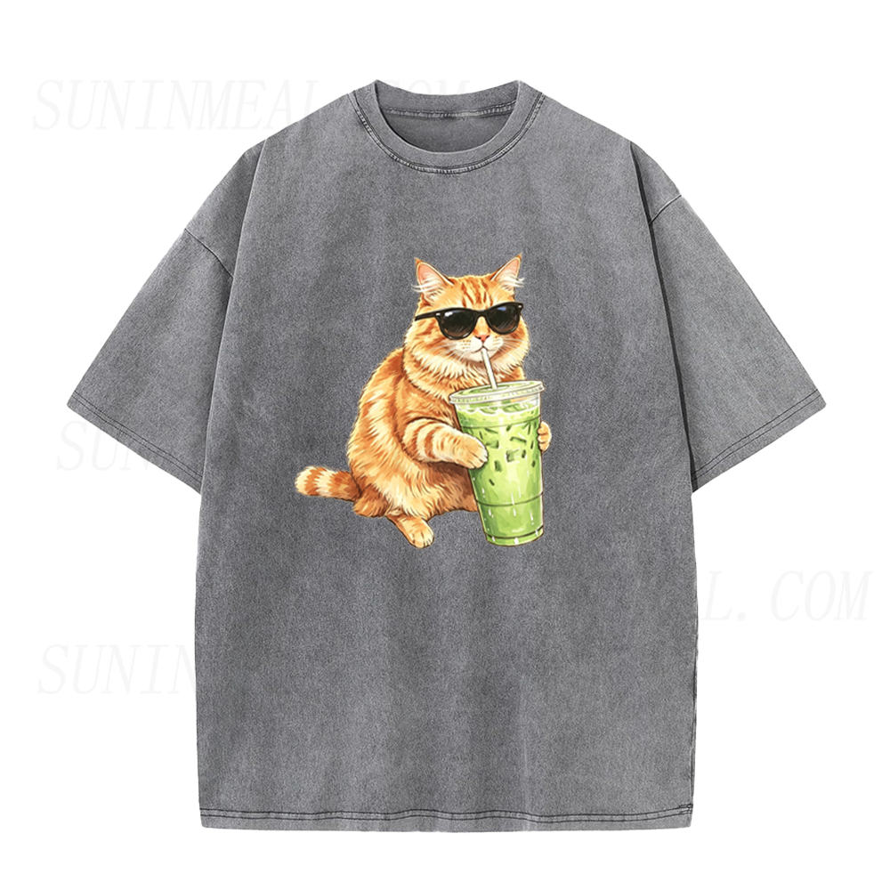 Funny Cat Drinking Matcha Unisex Tee
