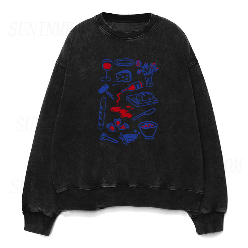 Wine Cheese Baguette and Fruits Unisex Crewneck Sweatshirt