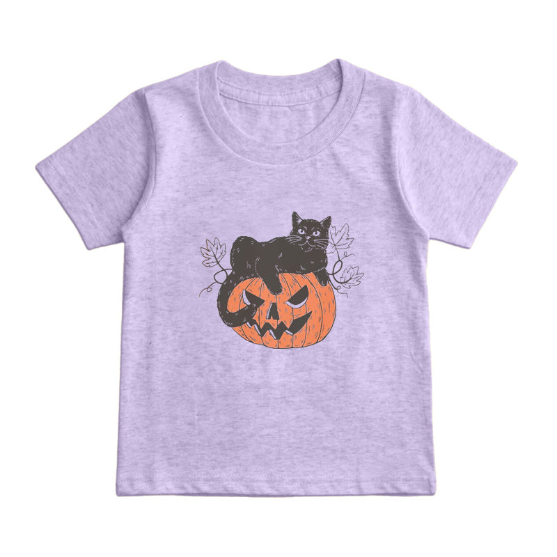 Black Cat on Pumpkin Kids T-Shirt