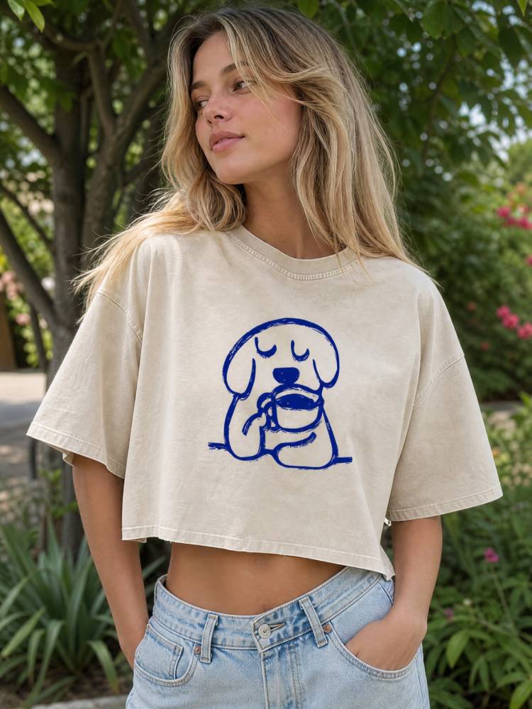 Coffee Dog Oversized Crop Tee