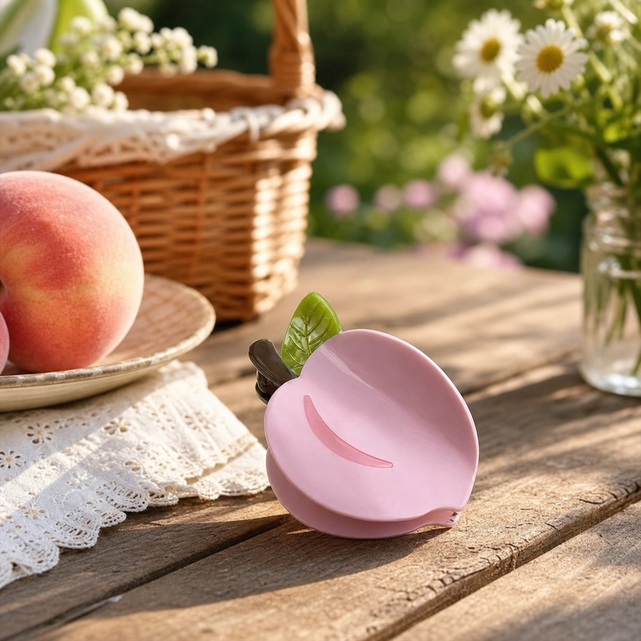 Pink Peach Fruit Hair Claw Clip